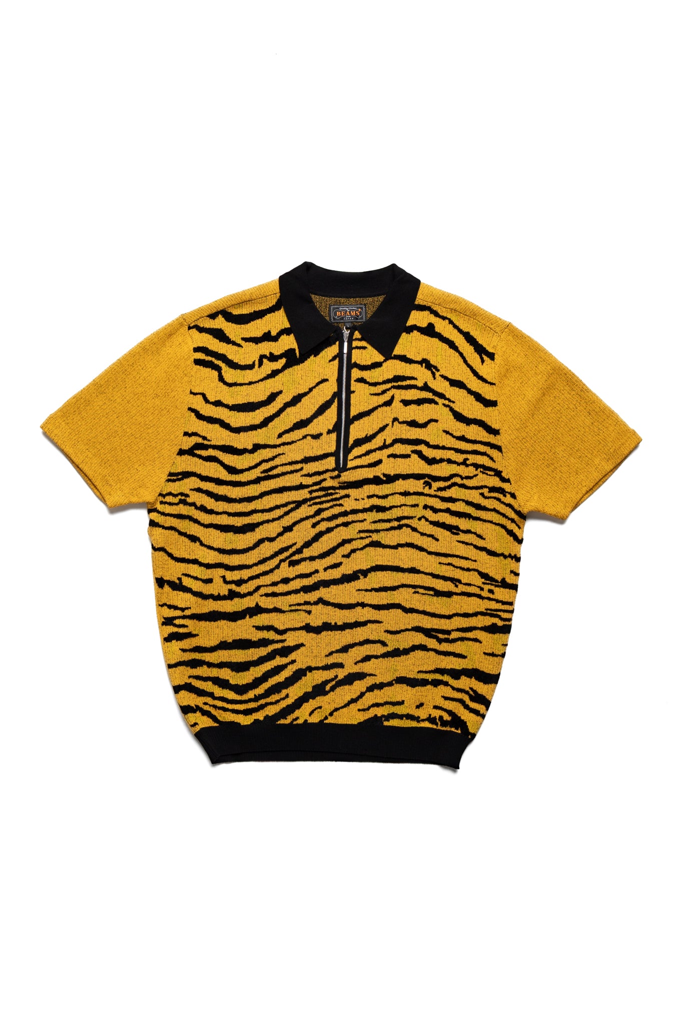 Beams Plus Half Zip Knit Polo Animal Jacquard - Tiger – BLUE IN