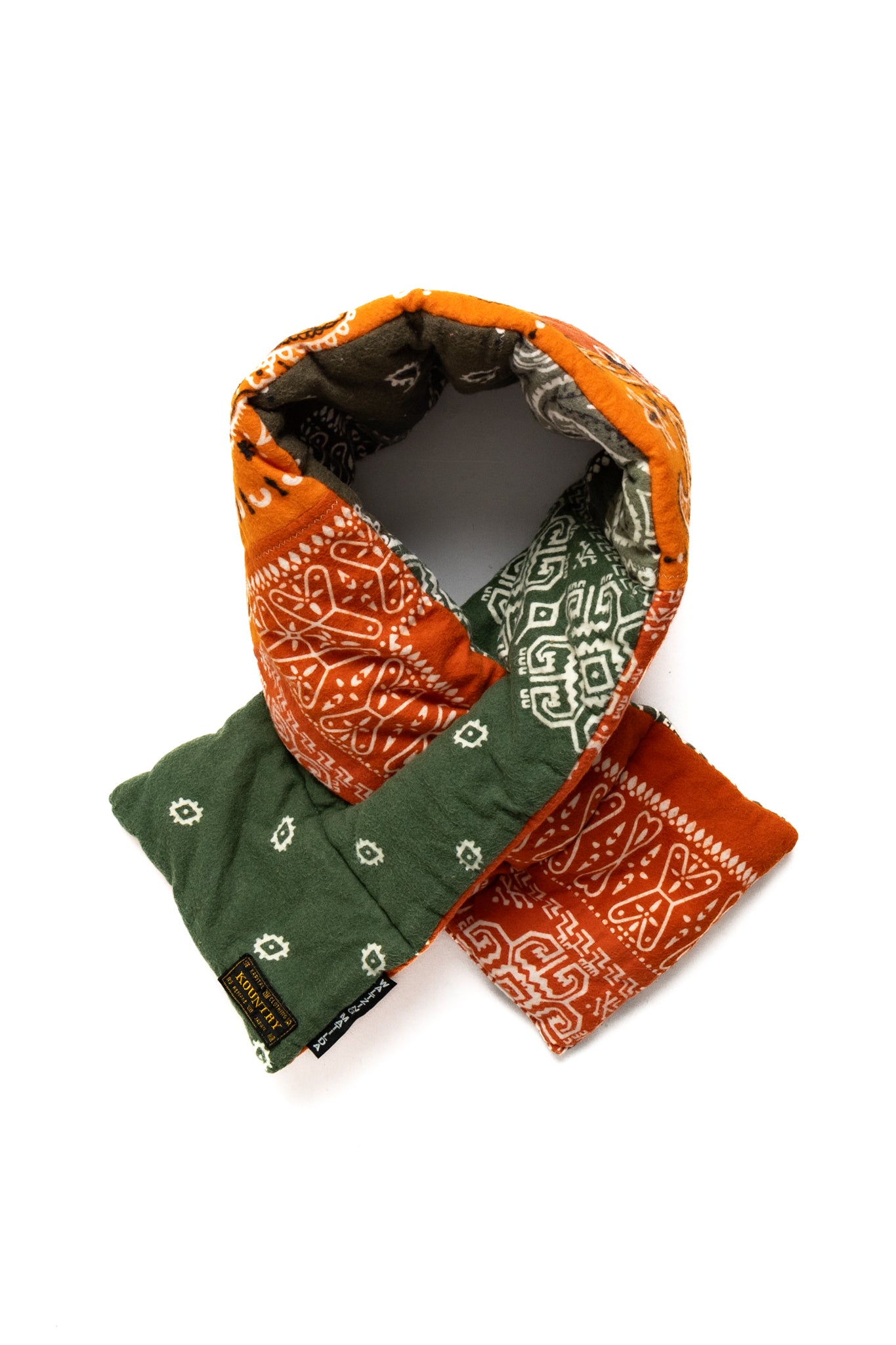 Kapital Flannel Reversible Bandana KESA Scarf - Khaki x Orange