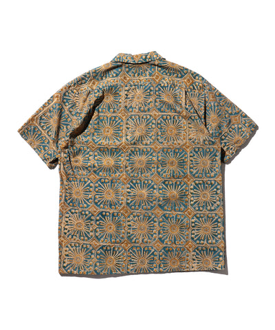 Open Collar Block Print Flower - Blue