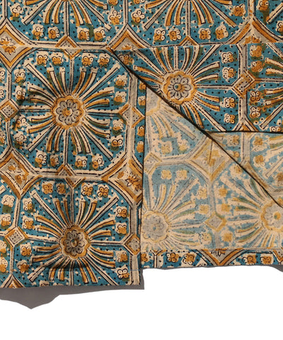 Open Collar Block Print Flower - Blue
