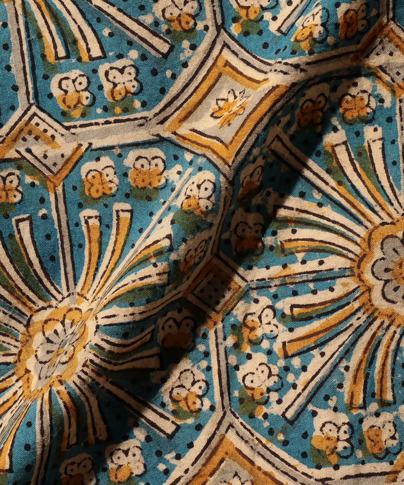 Open Collar Block Print Flower - Blue