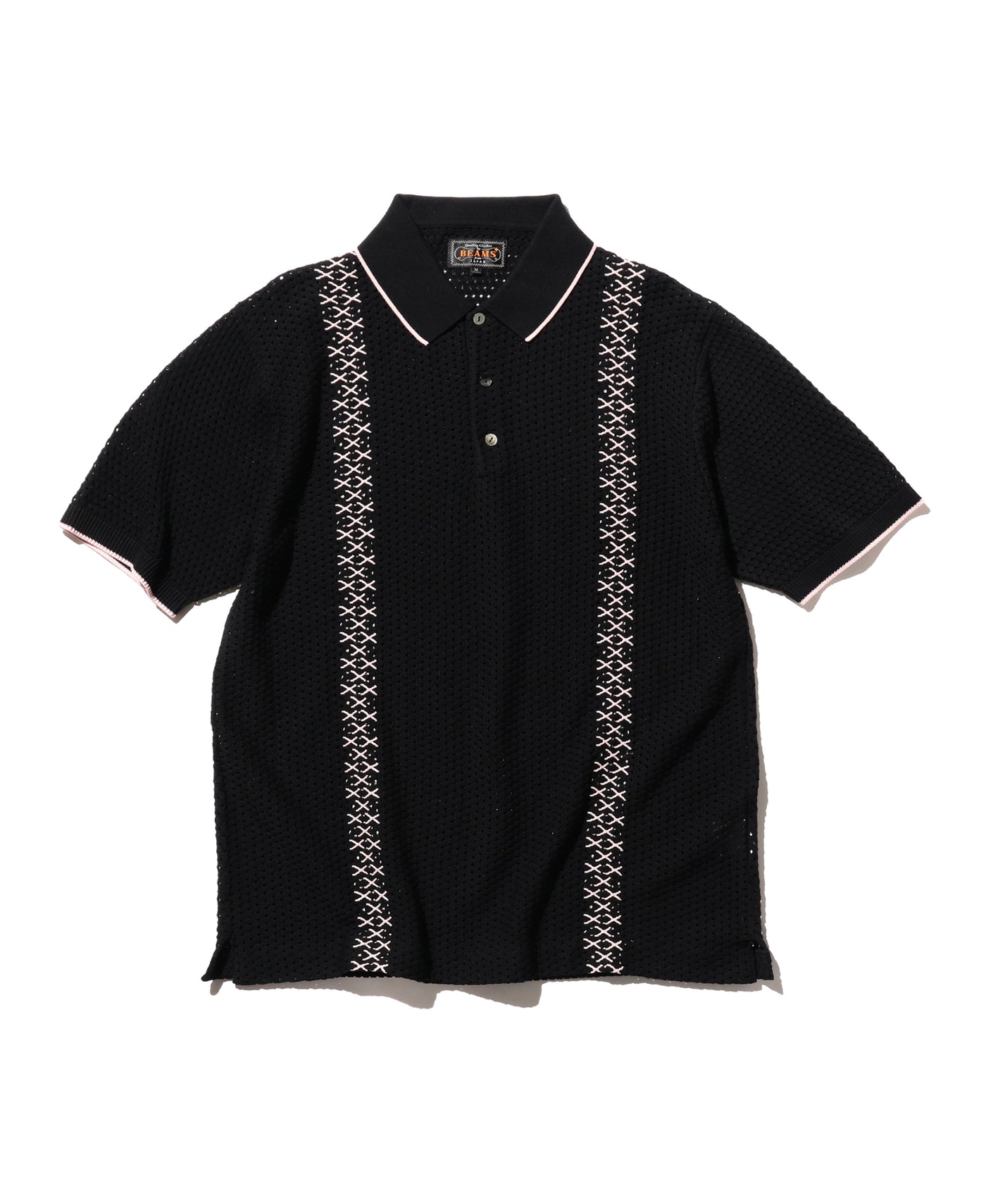 Knit Polo Mesh Stripe - Black