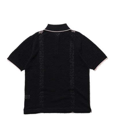 Knit Polo Mesh Stripe - Black