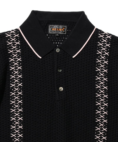 Knit Polo Mesh Stripe - Black