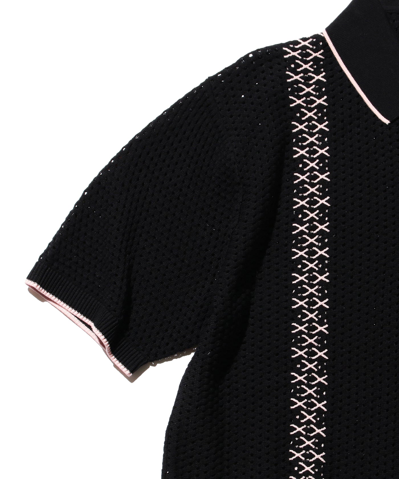 Knit Polo Mesh Stripe - Black