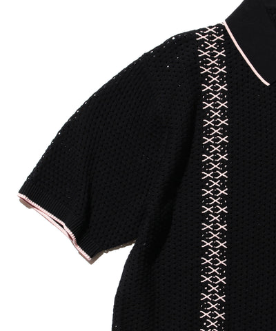 Knit Polo Mesh Stripe - Black