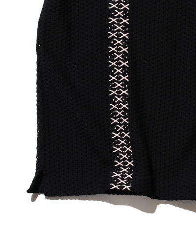 Knit Polo Mesh Stripe - Black