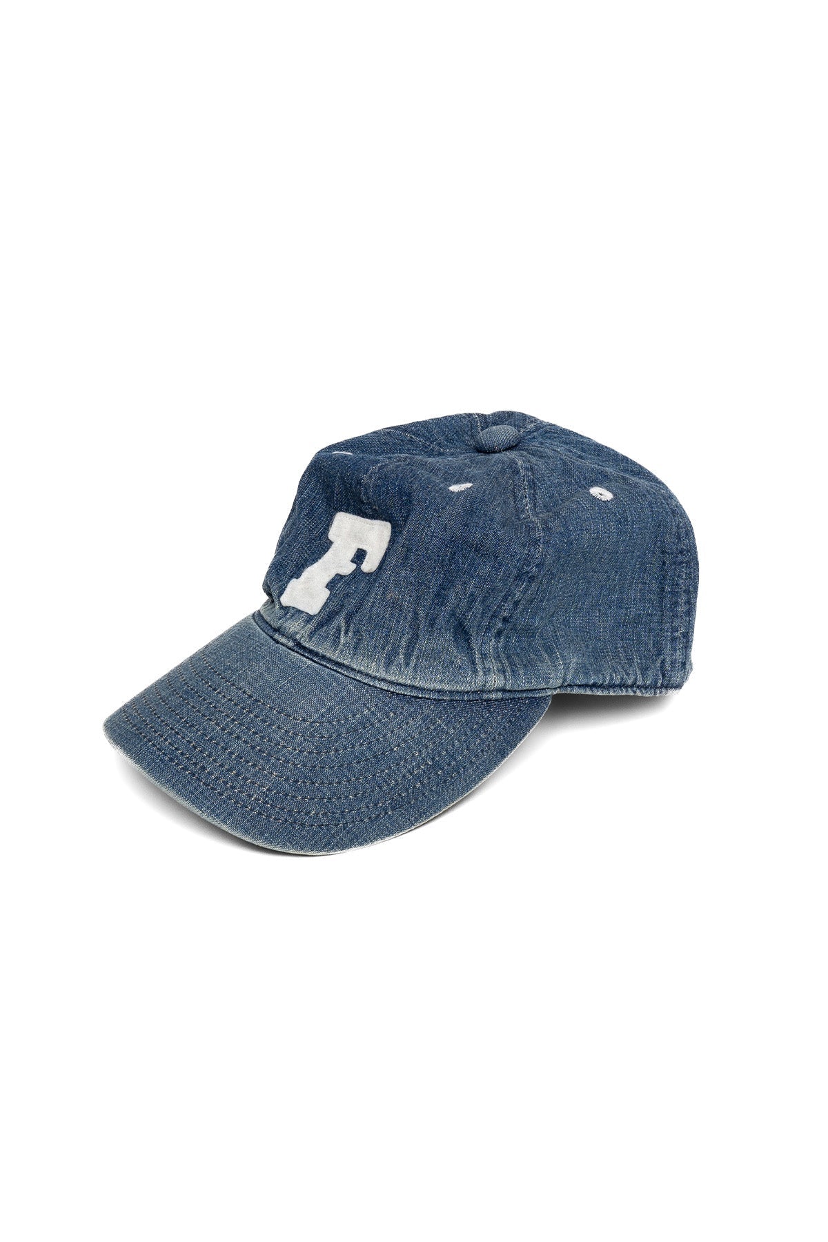 6Panel Denim Baseball Cap 'F' Patch - Vintage Wash