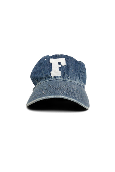 6Panel Denim Baseball Cap 'F' Patch - Vintage Wash