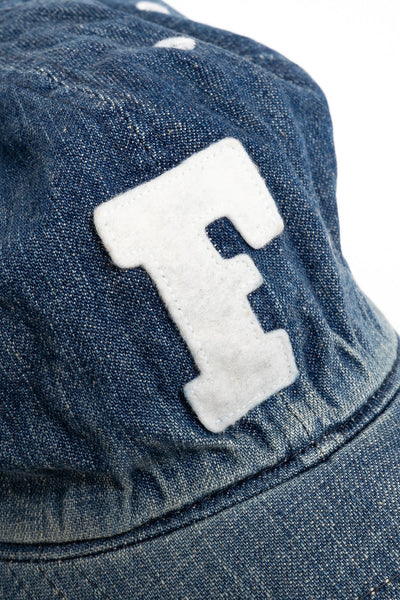 6Panel Denim Baseball Cap 'F' Patch - Vintage Wash