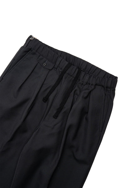 2 Pleats Relax Trousers Laundry Wool - Black