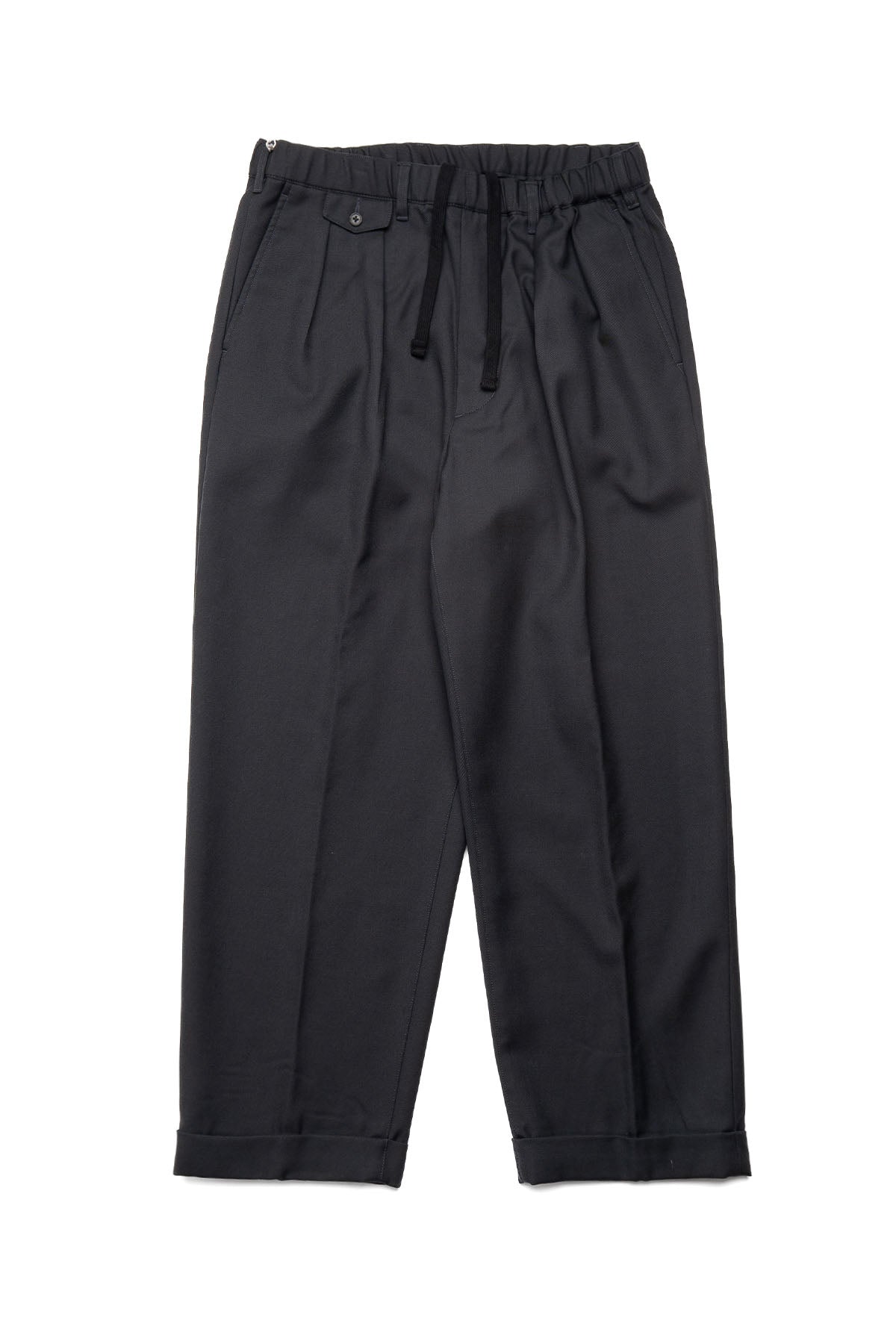 2 Pleats Relax Trousers Laundry Wool - Black