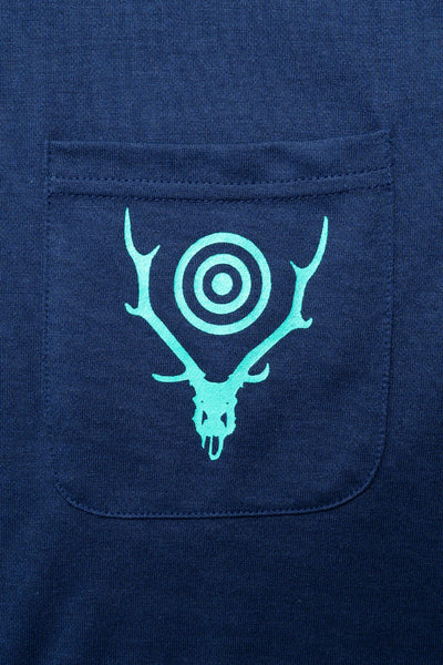 L/S Round Pocket Tee - Circle Horn - Navy