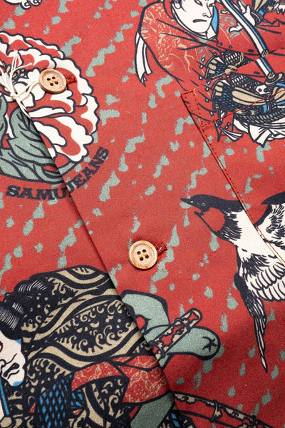 Samurai Pattern Hawaiian Shirt - Red