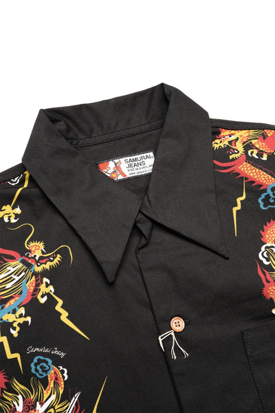 Dragon Motif Hawaiian Shirt - Black