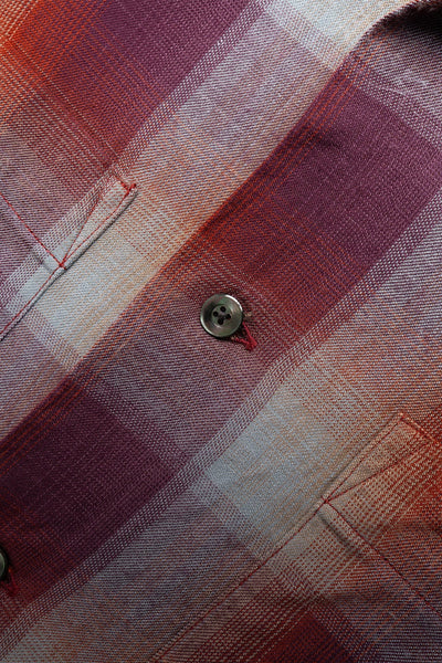 Rayon Check Open Collar Shirt - Burgundy