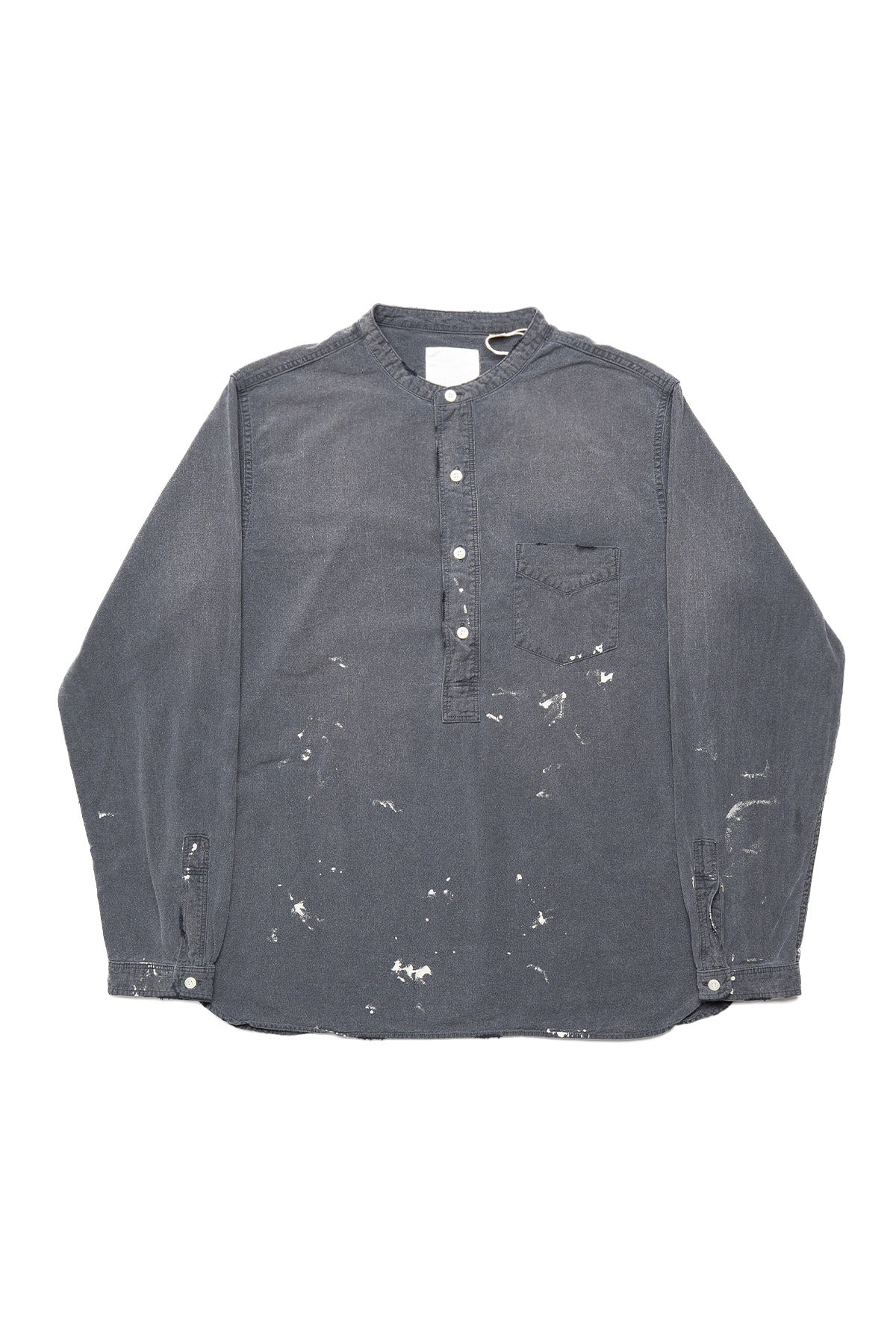 Stand Collar Chambray Shirt “Aging” - Black
