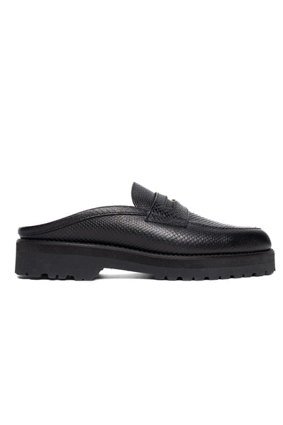 Coin Loafer Mule - Snake Black