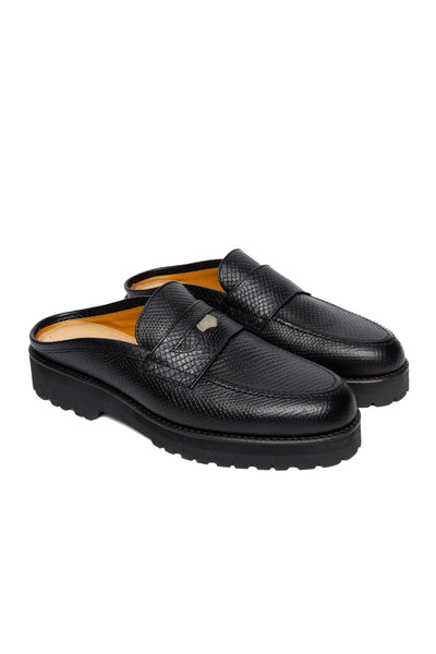 Coin Loafer Mule - Snake Black