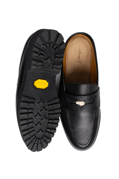 Coin Loafer Mule - Snake Black
