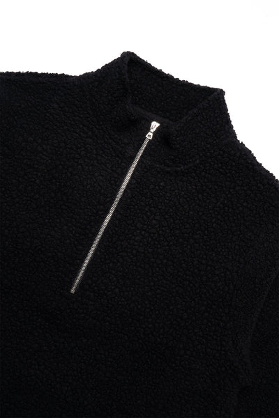 Common Half Zip Sweater - Black Fuzzy Fleece