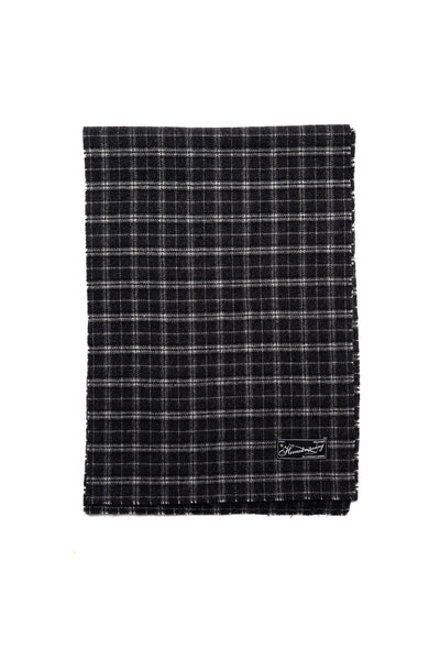 Wool Scarf - Dark Grey Check Fuzz