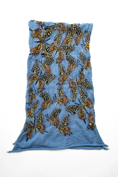Fulling Wool HAPPY Scarf BUTTERFLY - Sax