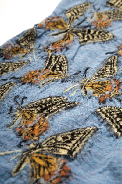 Fulling Wool HAPPY Scarf BUTTERFLY - Sax