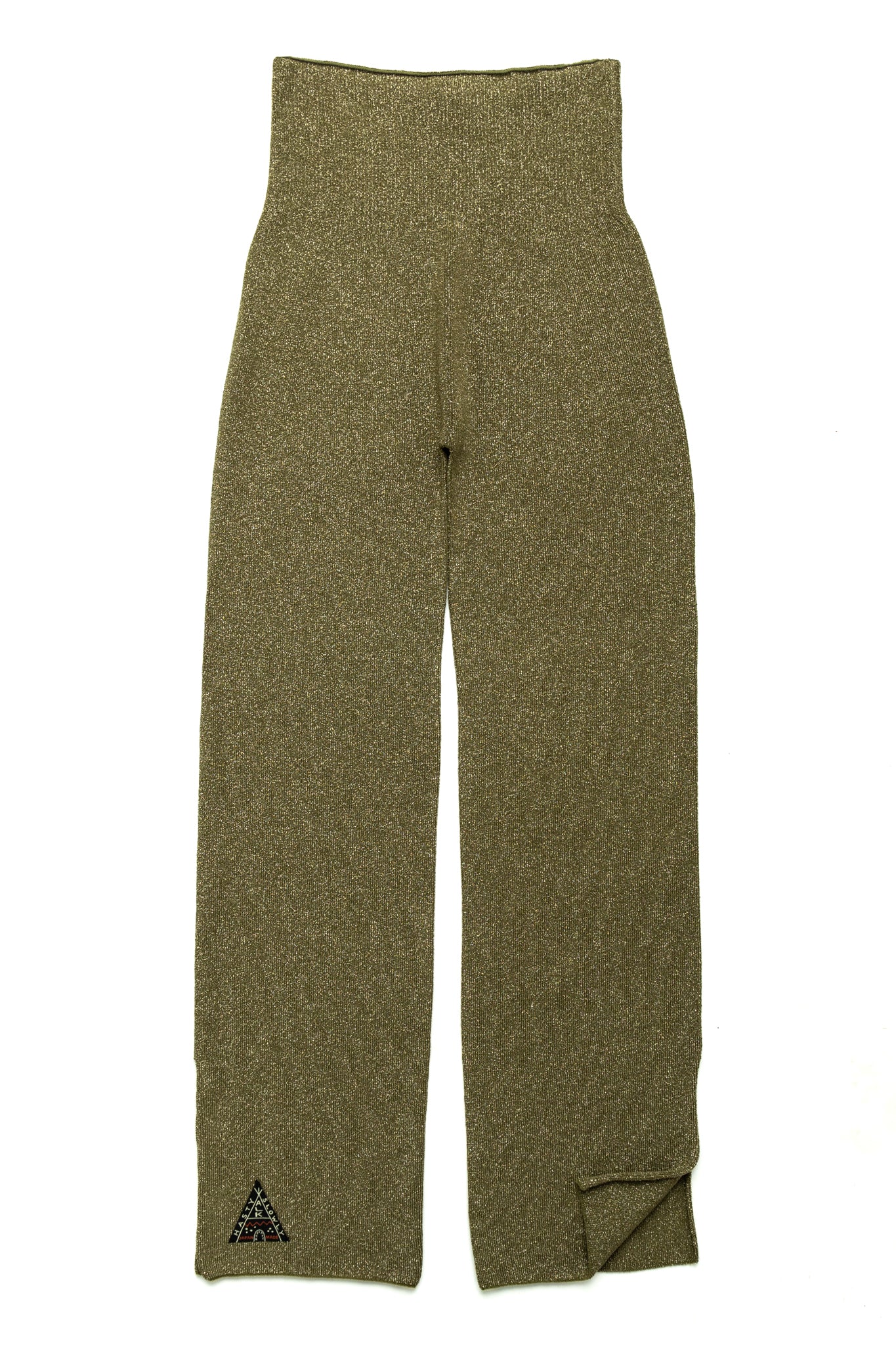 7G Lame Knit Slit Flare Leggings - Khaki