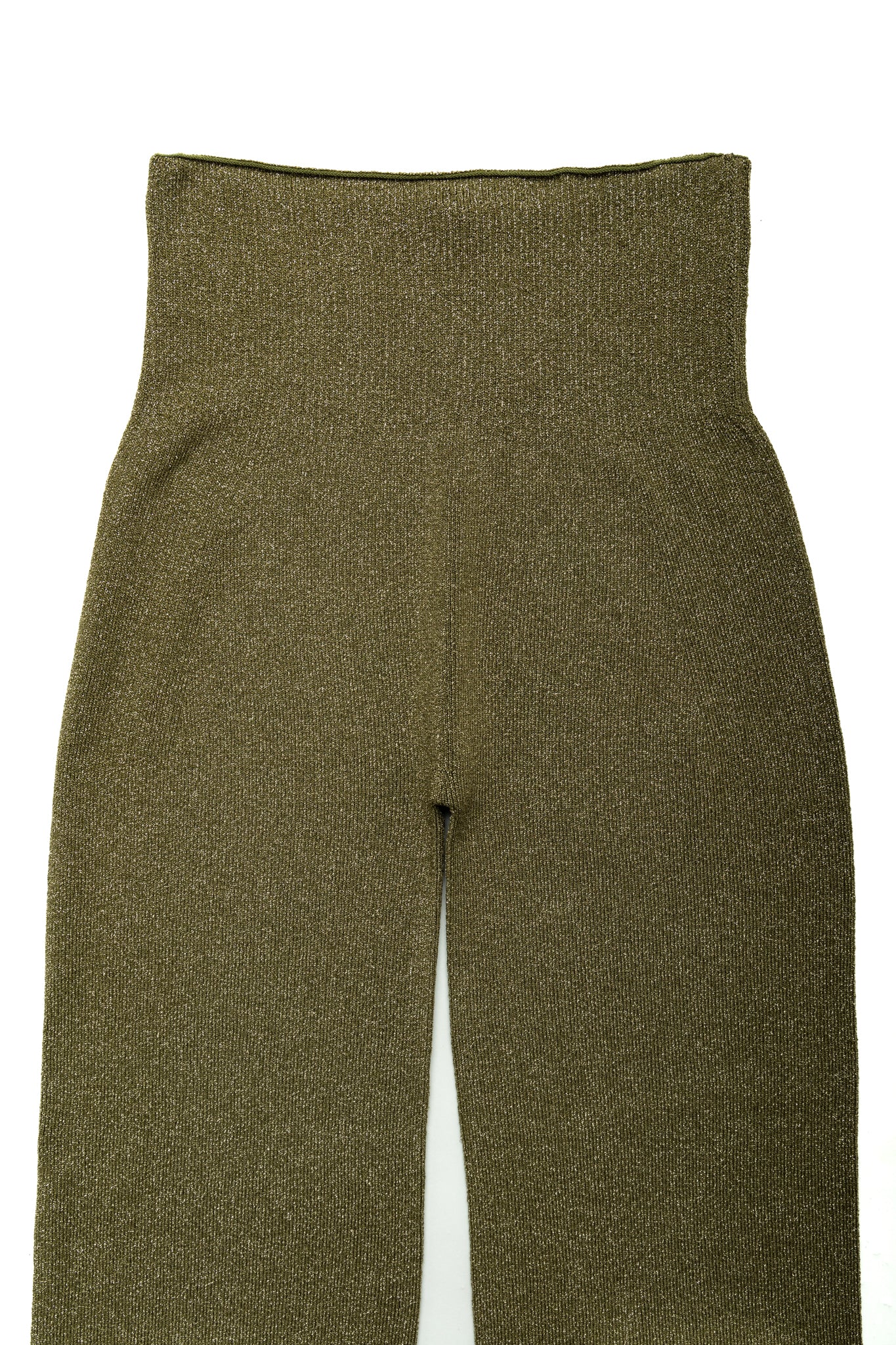 7G Lame Knit Slit Flare Leggings - Khaki