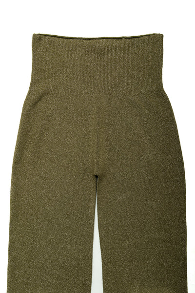 7G Lame Knit Slit Flare Leggings - Khaki