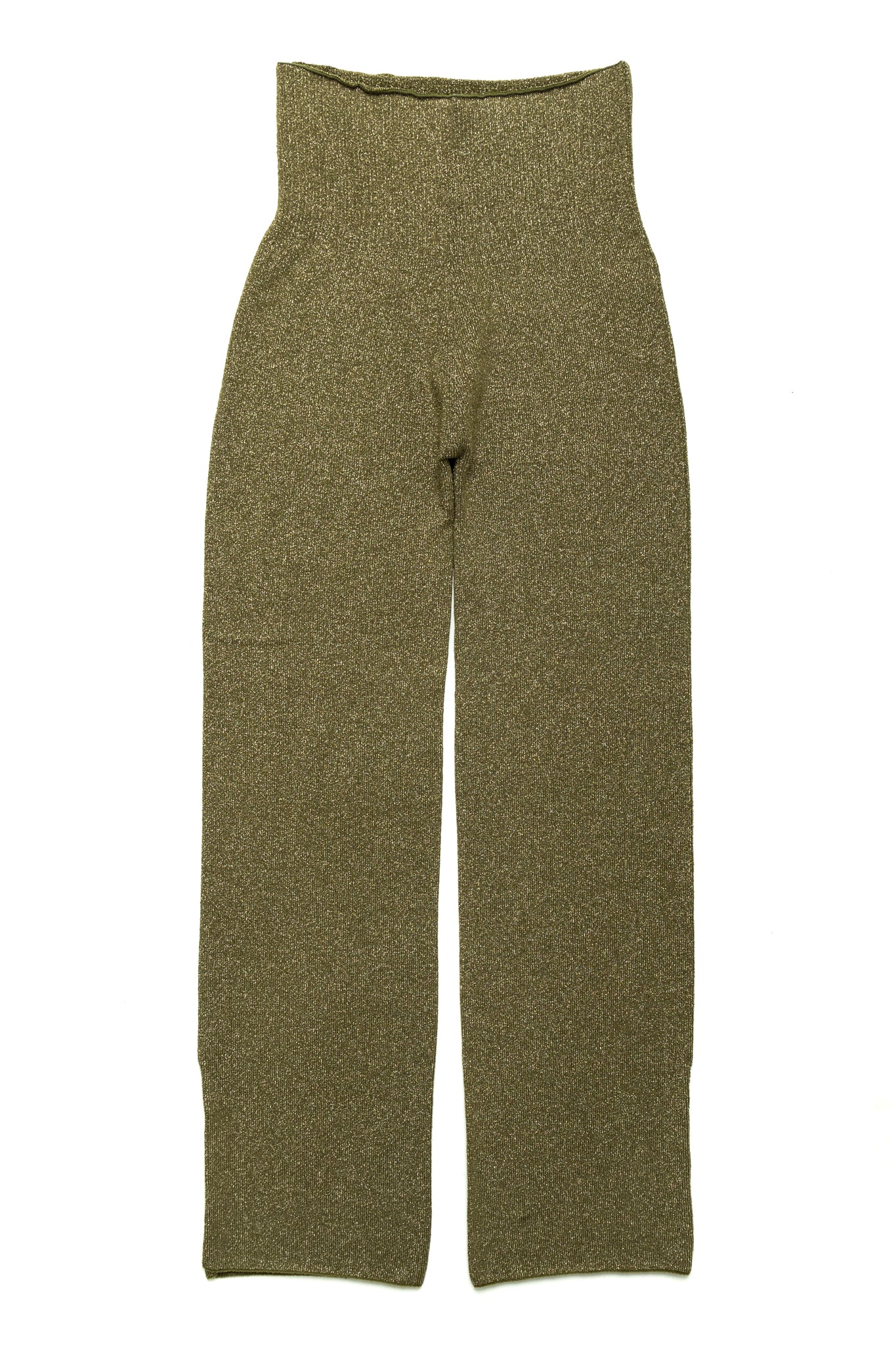 7G Lame Knit Slit Flare Leggings - Khaki
