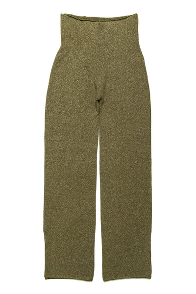 7G Lame Knit Slit Flare Leggings - Khaki