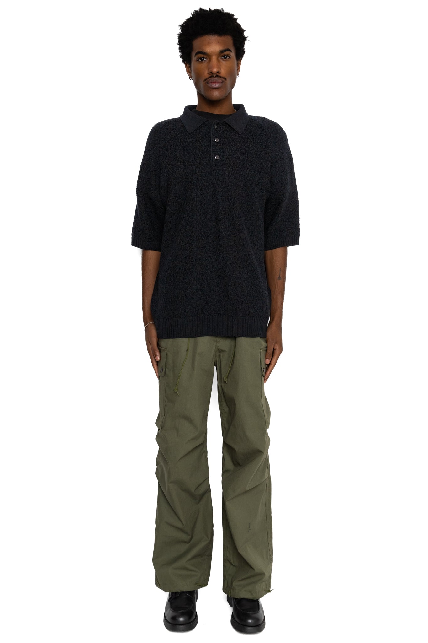 S/S Polo Sweater Merino Wool Knit - Black