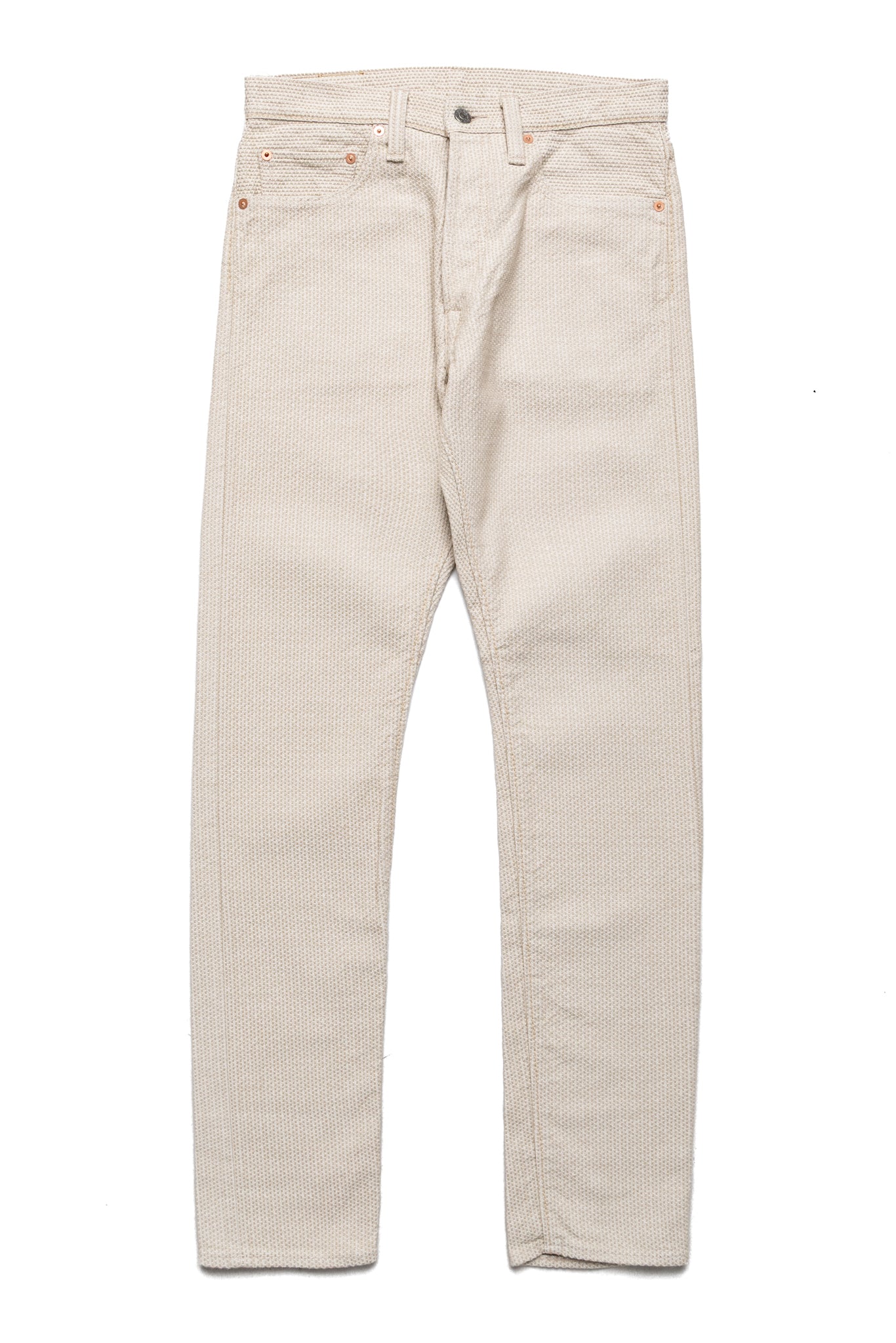 1177-IV 12oz Sashiko 5P Pants Relax Tapered - Ivory x Beige