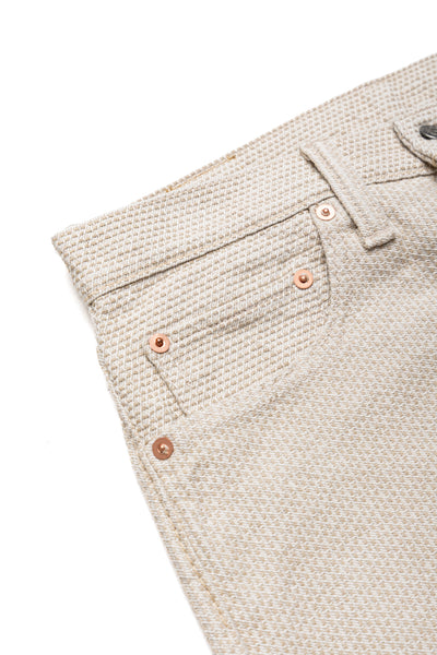 1177-IV 12oz Sashiko 5P Pants Relax Tapered - Ivory x Beige