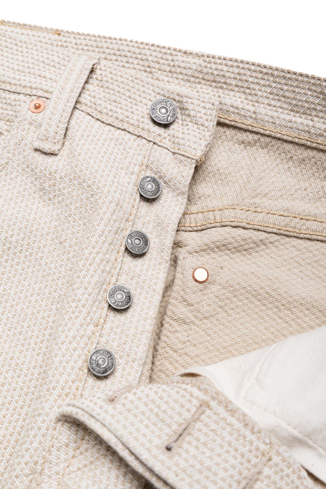 1177-IV 12oz Sashiko 5P Pants Relax Tapered - Ivory x Beige