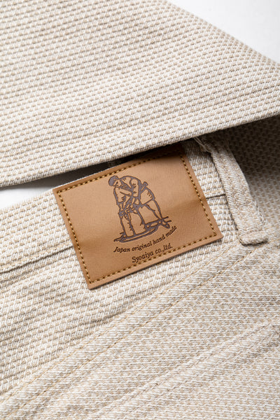 1177-IV 12oz Sashiko 5P Pants Relax Tapered - Ivory x Beige
