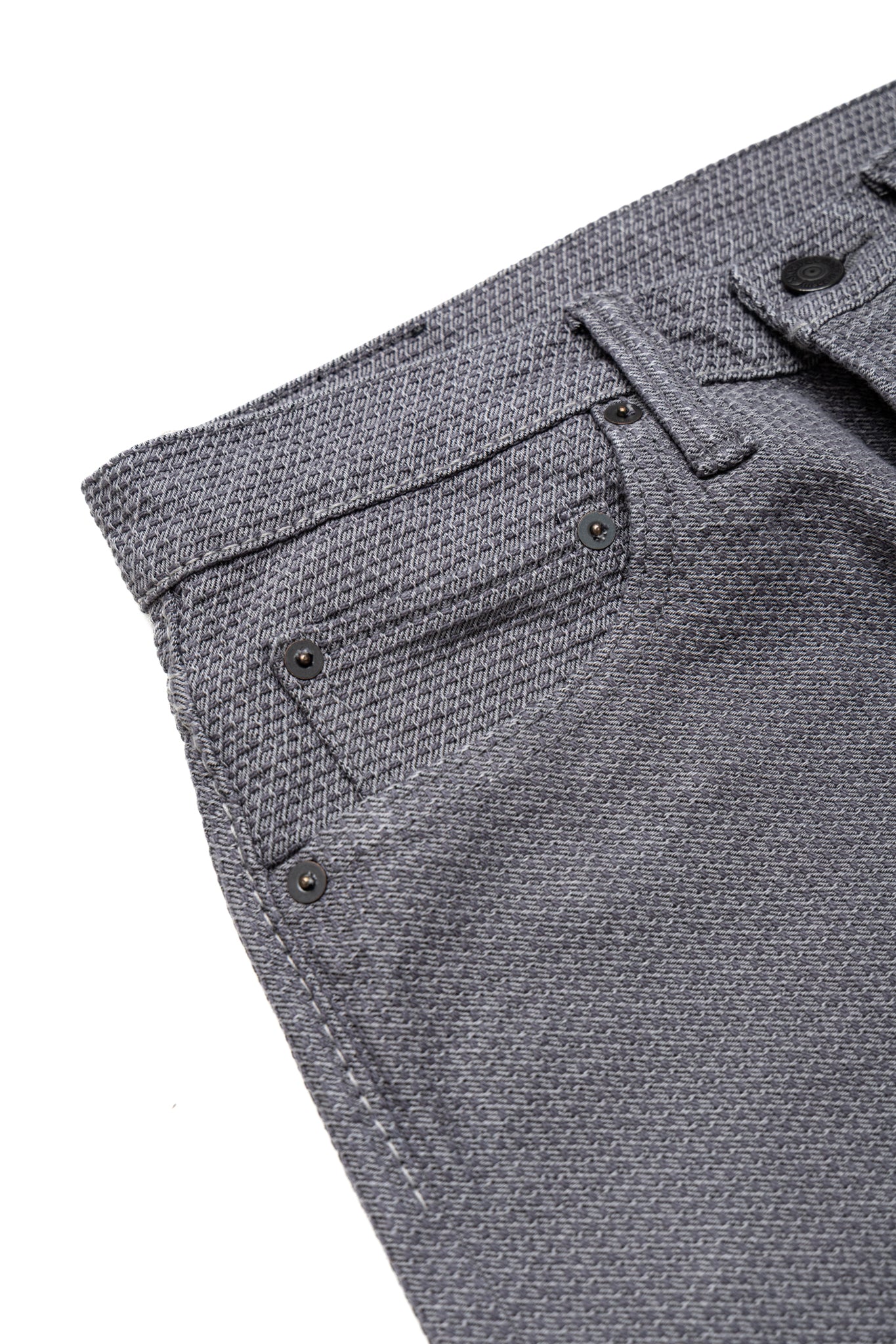 1177-GRY 12oz Sashiko 5P Pants Relax Tapered - Heather Grey x Black