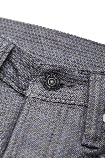1177-GRY 12oz Sashiko 5P Pants Relax Tapered - Heather Grey x Black