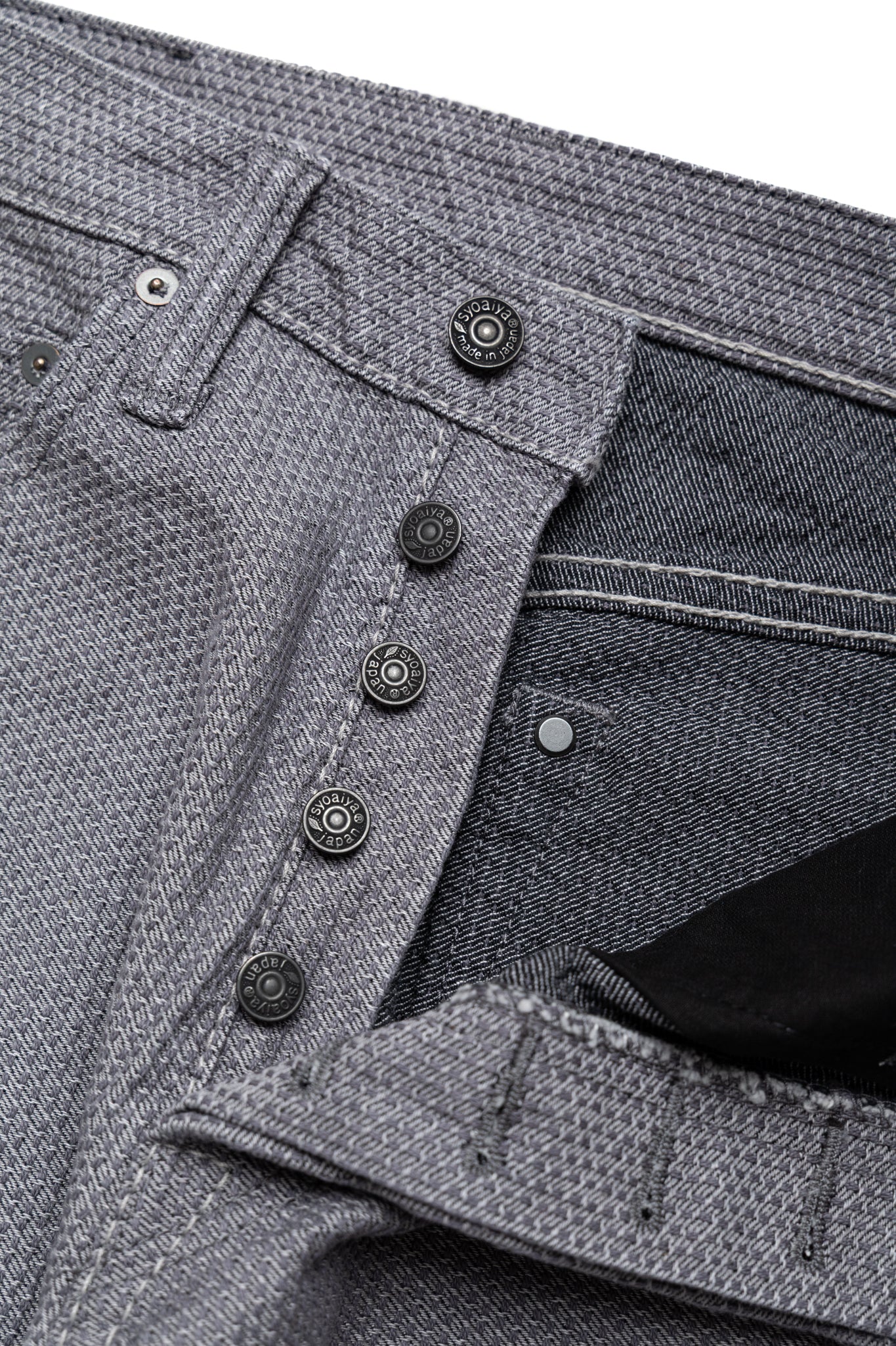 1177-GRY 12oz Sashiko 5P Pants Relax Tapered - Heather Grey x Black