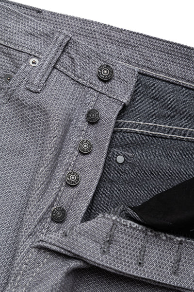 1177-GRY 12oz Sashiko 5P Pants Relax Tapered - Heather Grey x Black