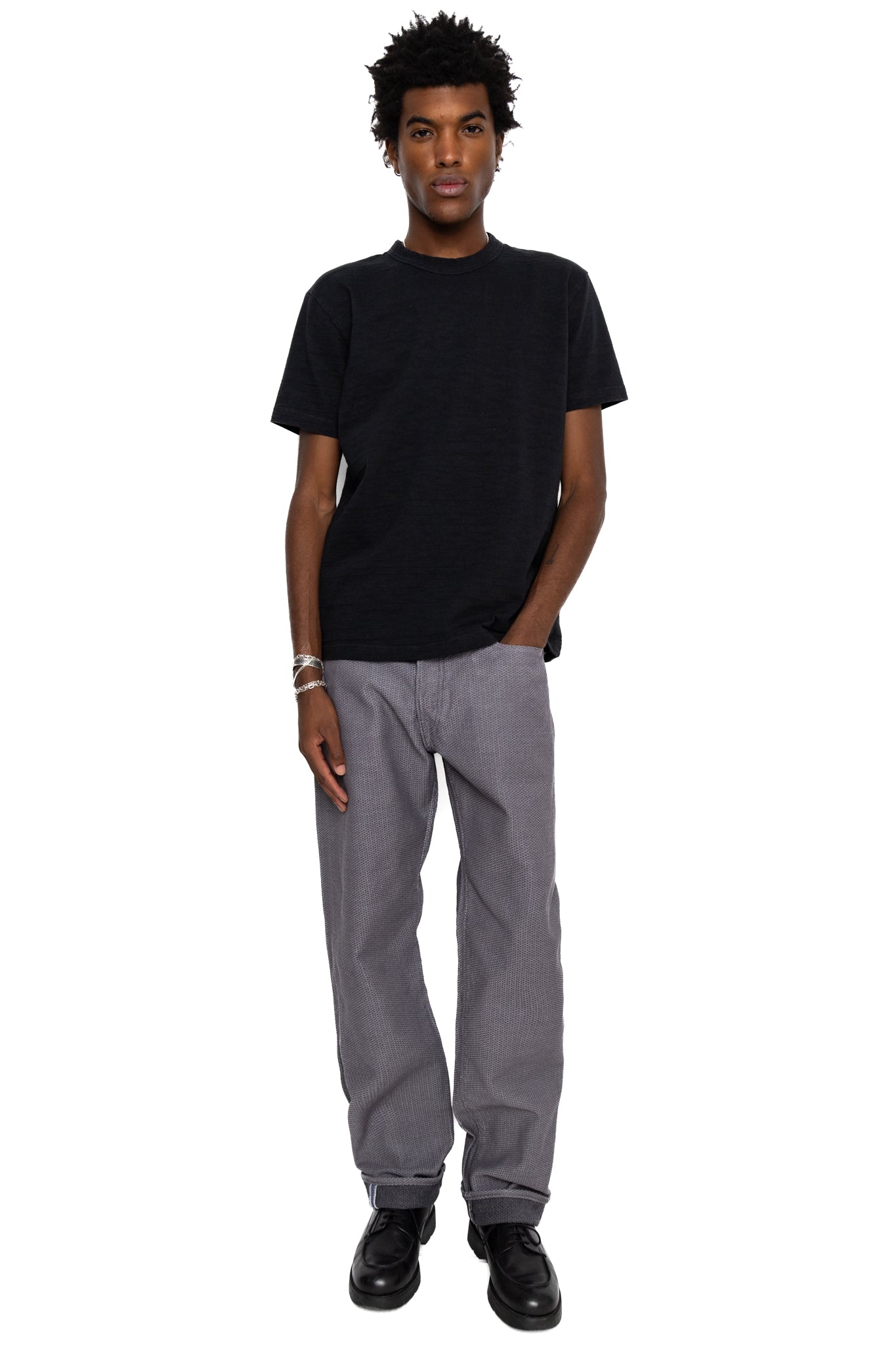 1178-GRY 12oz Sashiko 5P Pants Regular Fit - Heather Grey x Black