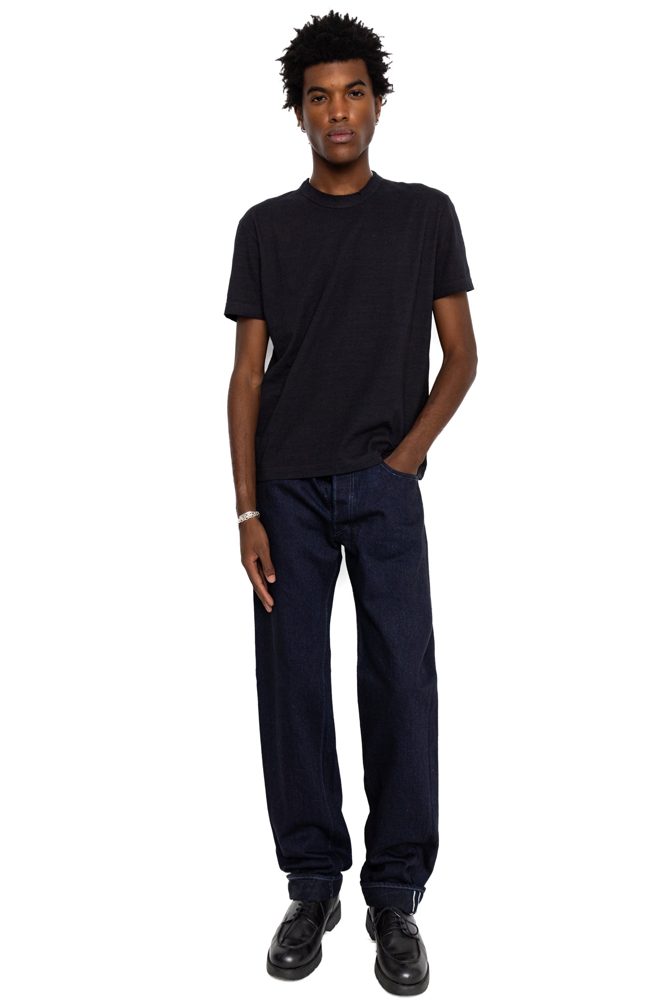 Indigo Jersey Crew Neck T-shirt - Indigo x Black