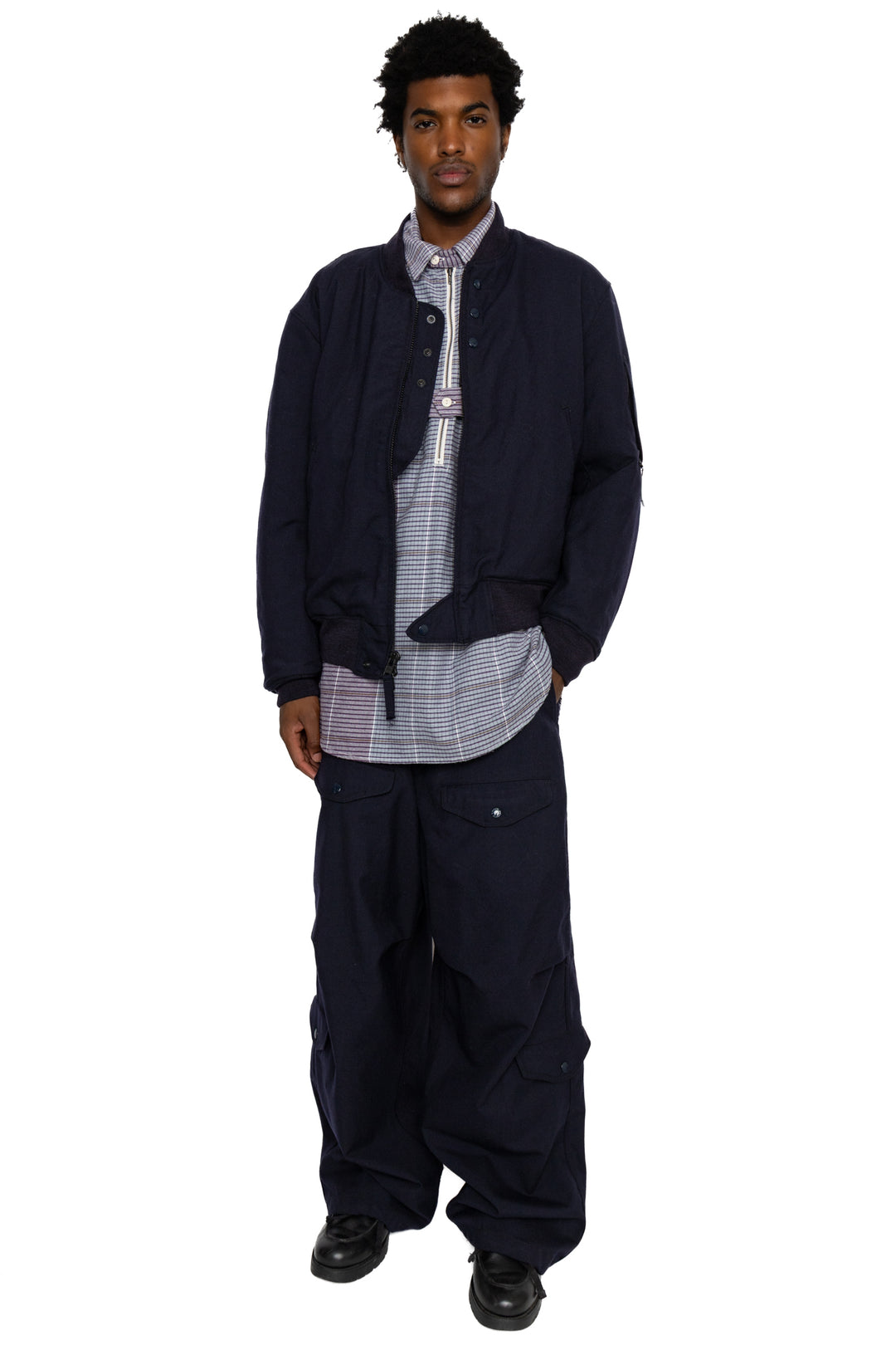 Engineered Garments Aviator Jacket Wool Uniform Serge - Dk.Navy