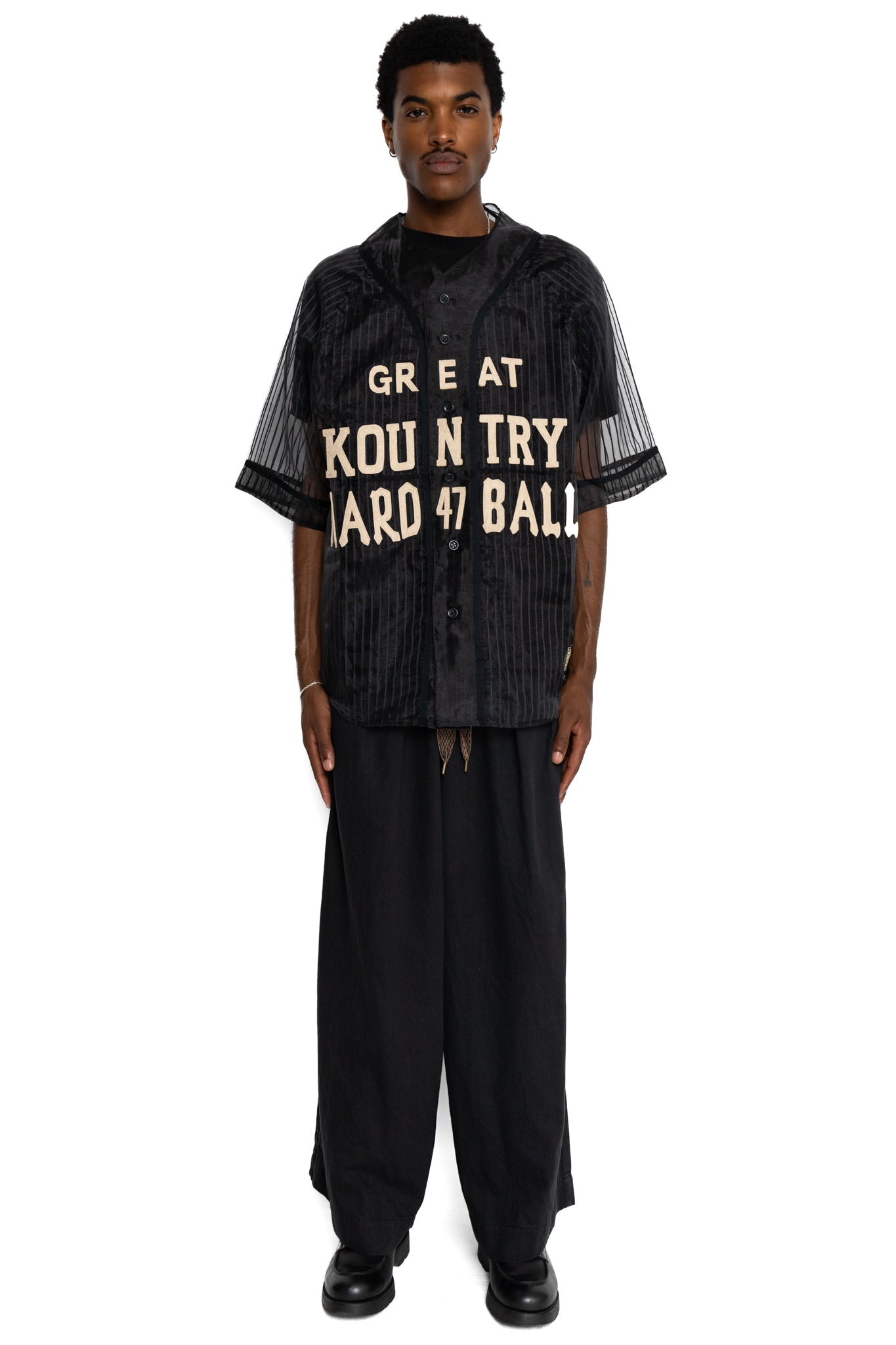 Sheer Stripe GREAT KOUNTRY Baseball Shirt - Black