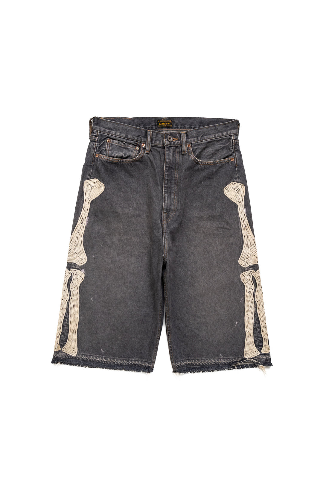 Kapital 14oz BLK Denim 5P Shorts (BONE Embroidery) – BLUE IN GREEN