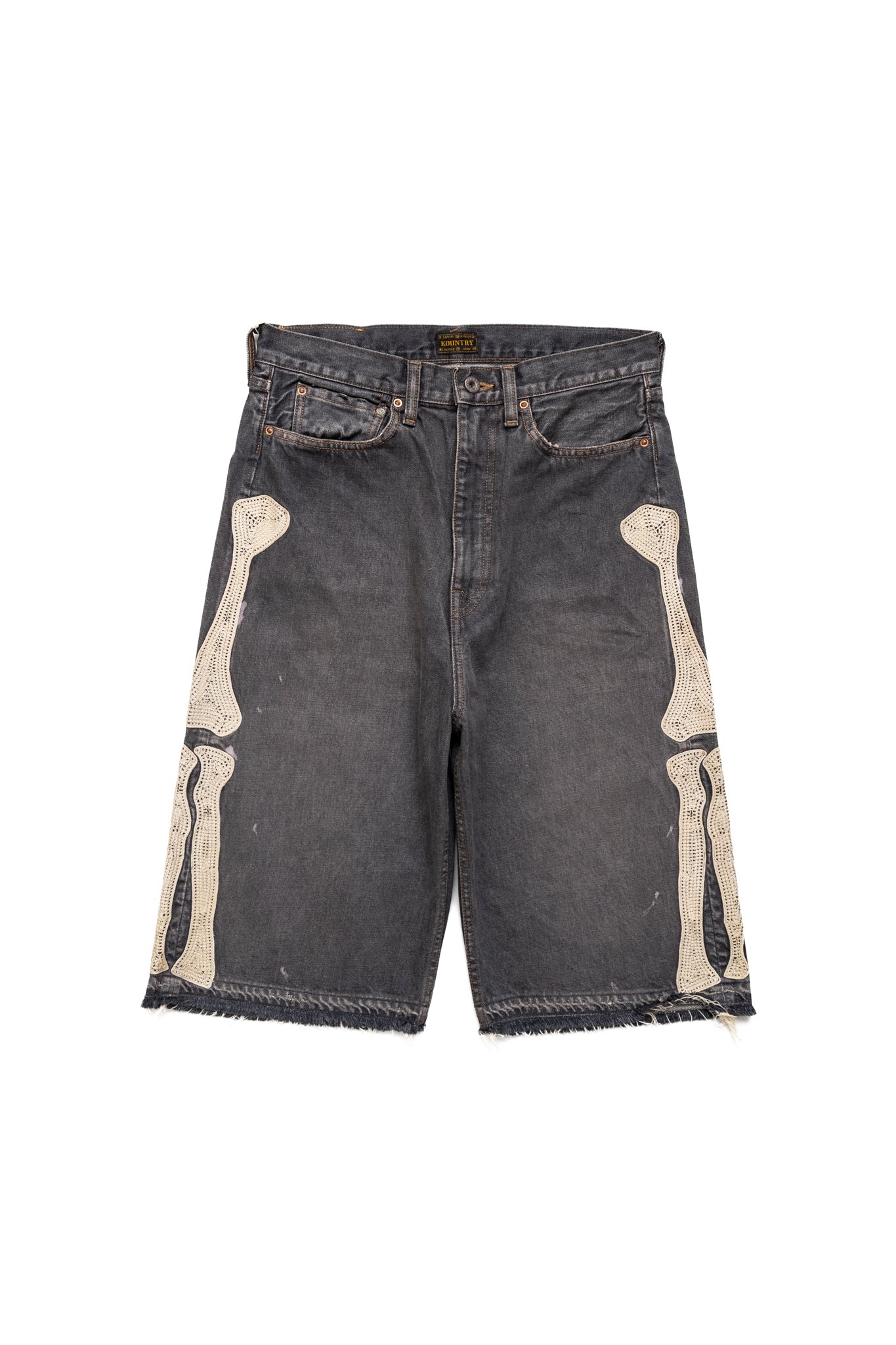Kapital 14oz BLK Denim 5P Shorts (BONE Embroidery) – BLUE IN GREEN