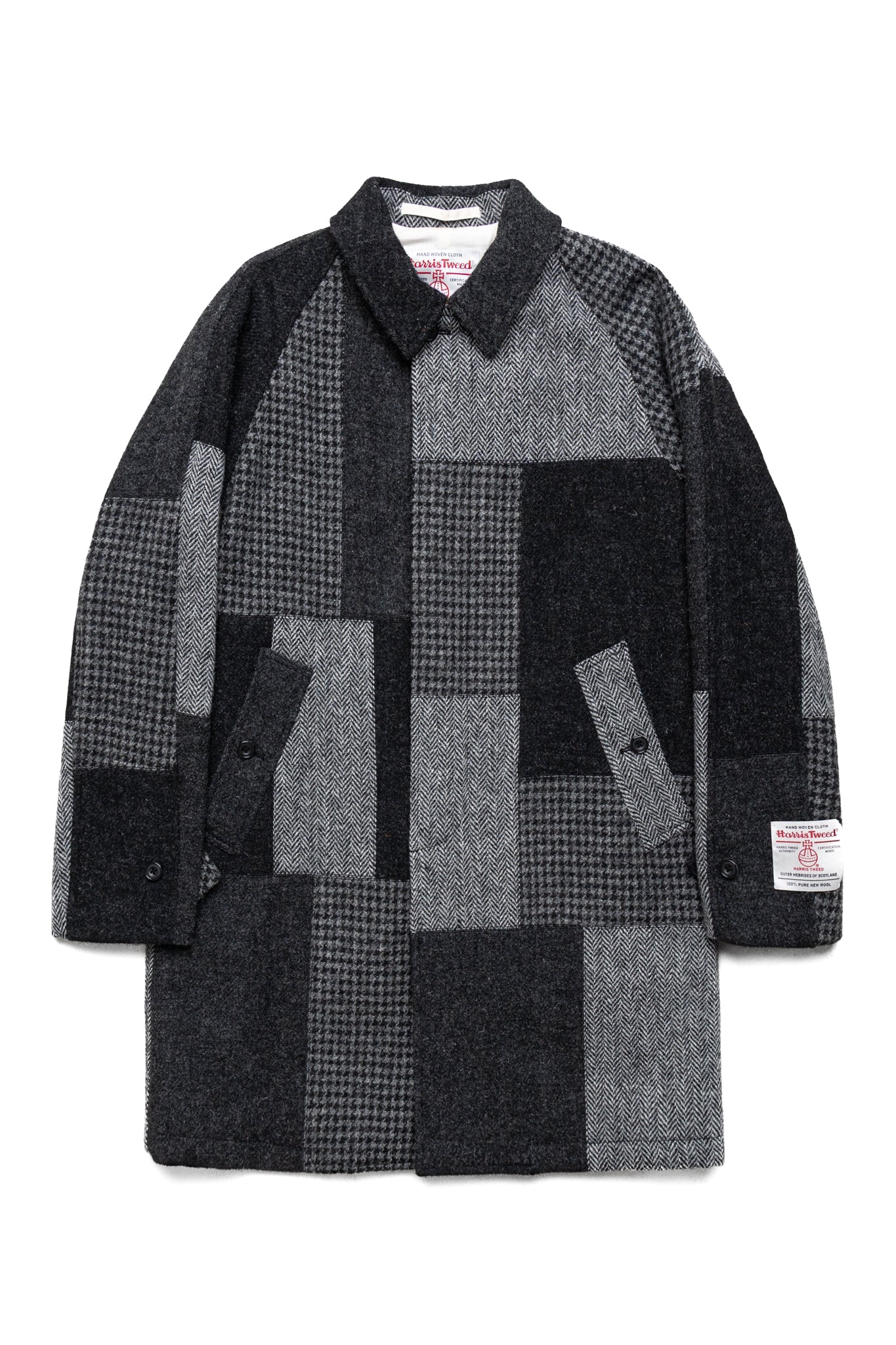 Bal Collar Coat Harris Tweed Patchwork - Grey