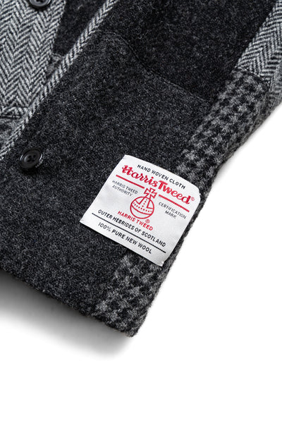 Bal Collar Coat Harris Tweed Patchwork - Grey